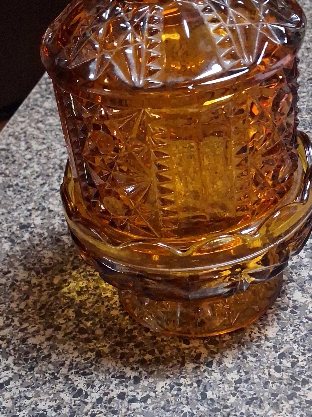 Vintage Indiana Glass Covered Candle Jar with Geometric Cut Pattern